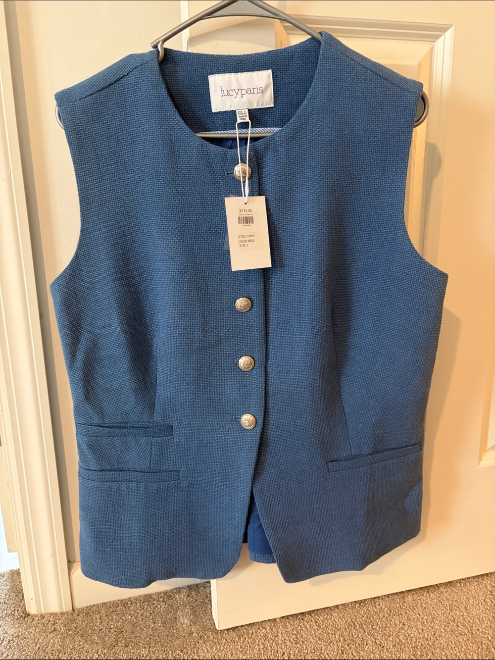Lucy Paris Blue Sleeveless Button-Front Vest